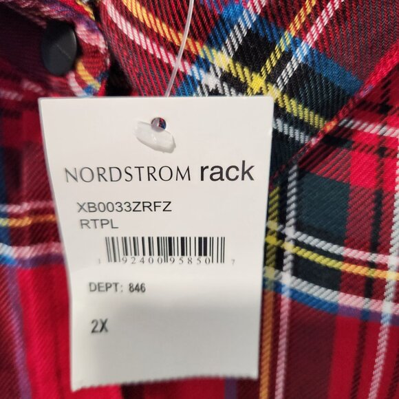 Sanctuary NEW Women's Red Plaid Boyfriend Fit Long Sleeve Snap Blouse Top- 2X - Picture 3 of 8